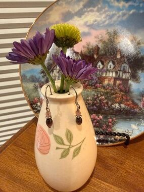 Handmade Purple Beaded Dangle Earrings